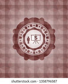 business presentation icon inside red geometric emblem. Seamless.