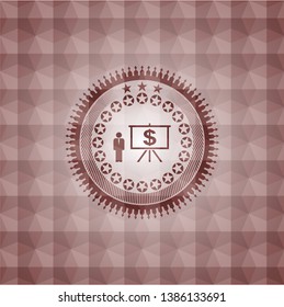 business presentation icon inside red seamless geometric emblem.