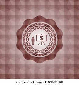 business presentation icon inside red seamless geometric emblem.