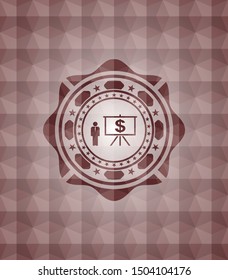 business presentation icon inside red polygonal badge. Seamless.