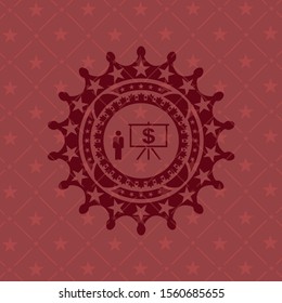 business presentation icon inside red emblem. Vintage.