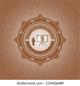 business presentation icon inside retro wooden emblem