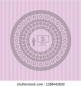 business presentation icon inside retro pink emblem