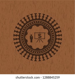 business presentation icon inside retro wood emblem
