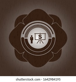 business presentation icon inside retro style wooden emblem