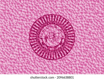 business presentation icon inside retro style pink emblem with bubbles background. Vector Illustration. Detailed. 
