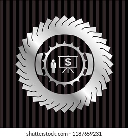 business presentation icon inside silver emblem or badge
