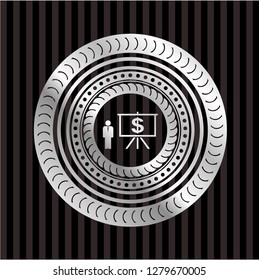 business presentation icon inside silver shiny badge