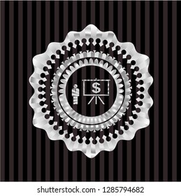business presentation icon inside silver emblem or badge