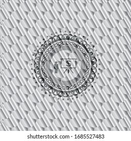 business presentation icon inside silver shiny badge. Scales pattern. Vector Illustration. Detailed.