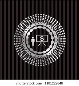 business presentation icon inside silvery badge