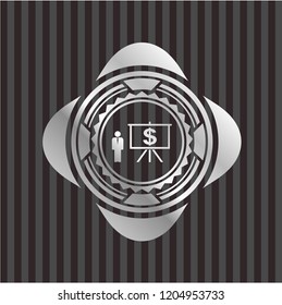 business presentation icon inside silvery badge