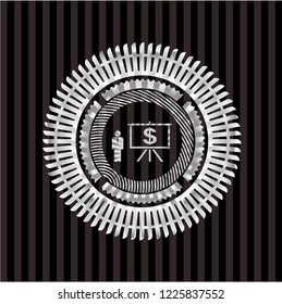 business presentation icon inside silvery emblem or badge