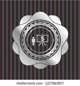 business presentation icon inside silvery badge