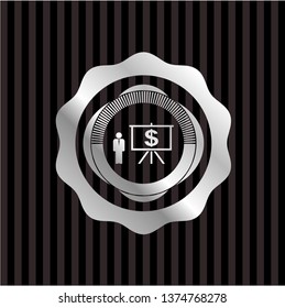 business presentation icon inside silvery shiny badge