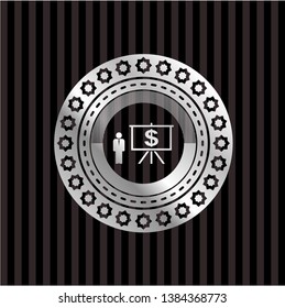 business presentation icon inside silvery shiny badge