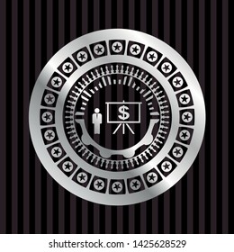 business presentation icon inside silvery shiny emblem