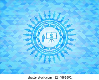 business presentation icon inside sky blue emblem. Mosaic background