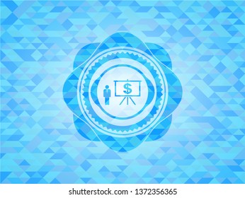 business presentation icon inside sky blue emblem. Mosaic background