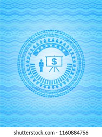 business presentation icon inside water representation badge.