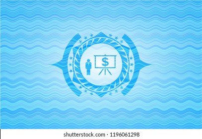business presentation icon inside water wave representation emblem background.