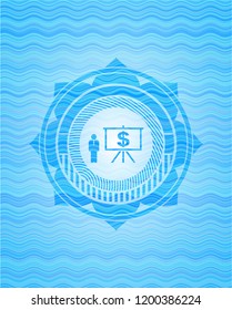 business presentation icon inside water concept badge.