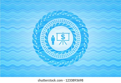 business presentation icon inside water concept badge.