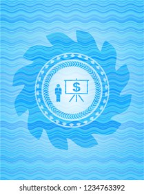 business presentation icon inside water emblem background.