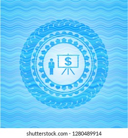 business presentation icon inside water concept style badge.