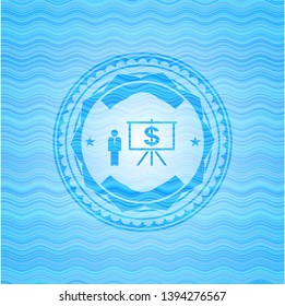 business presentation icon inside water wave emblem.