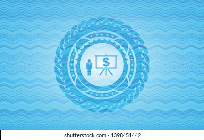 business presentation icon inside water concept badge.