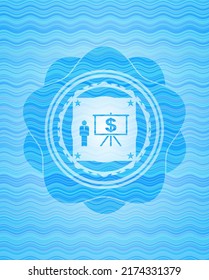 business presentation icon inside water emblem. 