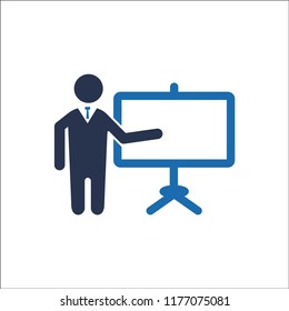 Business Presentation Icon, business man with presentation icon