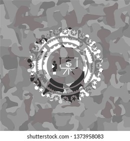 business presentation icon on grey camouflage pattern