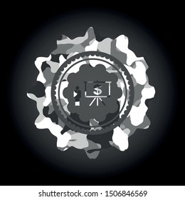 business presentation icon on grey camouflage pattern