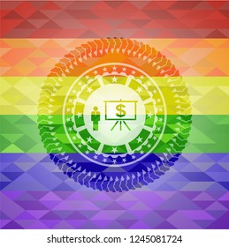 business presentation icon on mosaic background with the colors of the LGBT flag