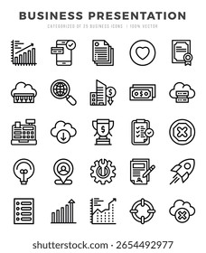Business Presentation Icon Pack 25 Vector Symbols for Web Design.
