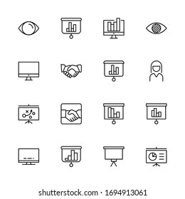 Business presentation icon set. Collection of high-quality black outline logo for web site design and mobile apps. Vector illustration on a white background.