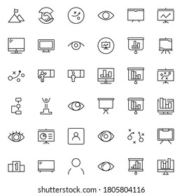 Business presentation icon set. Collection of high-quality black outline logo for web site design and mobile apps. Vector illustration on a white background.
