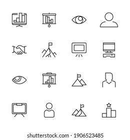 Business presentation icon set. Collection of high-quality black outline logo for web site design and mobile apps. Vector illustration on a white background.