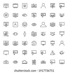 Conjunto de iconos de presentación de negocios. Colección de logotipo de esquema negro de alta calidad para diseño de sitios web y aplicaciones móviles. Ilustración vectorial en un fondo blanco.