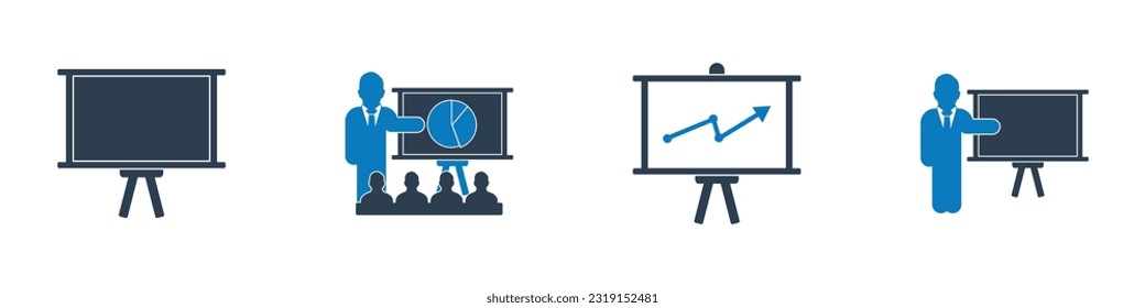 Business Presentation Icon Set. Editable Flat Vector Illustration.