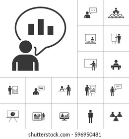 business presentation icon set on white background