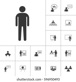 business presentation icon set on white background