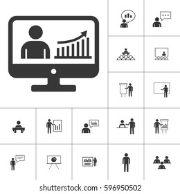 business presentation icon set on white background