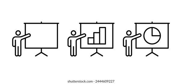 Business presentation icon vector set. Sales presentation symbol