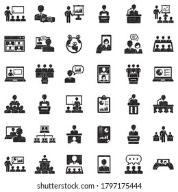 Business Presentation Icons. Black Scribble Design. Vector Illustration.