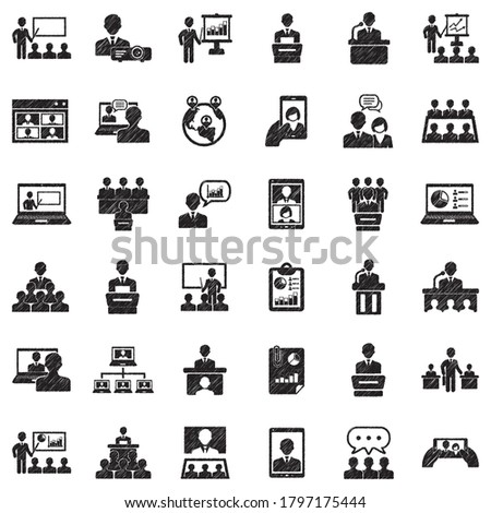 Business Presentation Icons. Black Scribble Design. Vector Illustration.