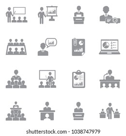 Business Presentation Icons. Gray Flat Design. Vector Illustration. 