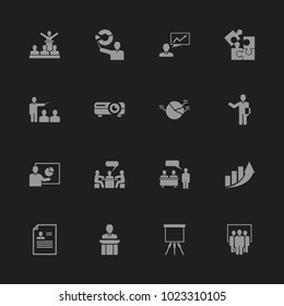 Business Presentation icons - Gray symbol on black background. Simple illustration. Flat Vector Icon.